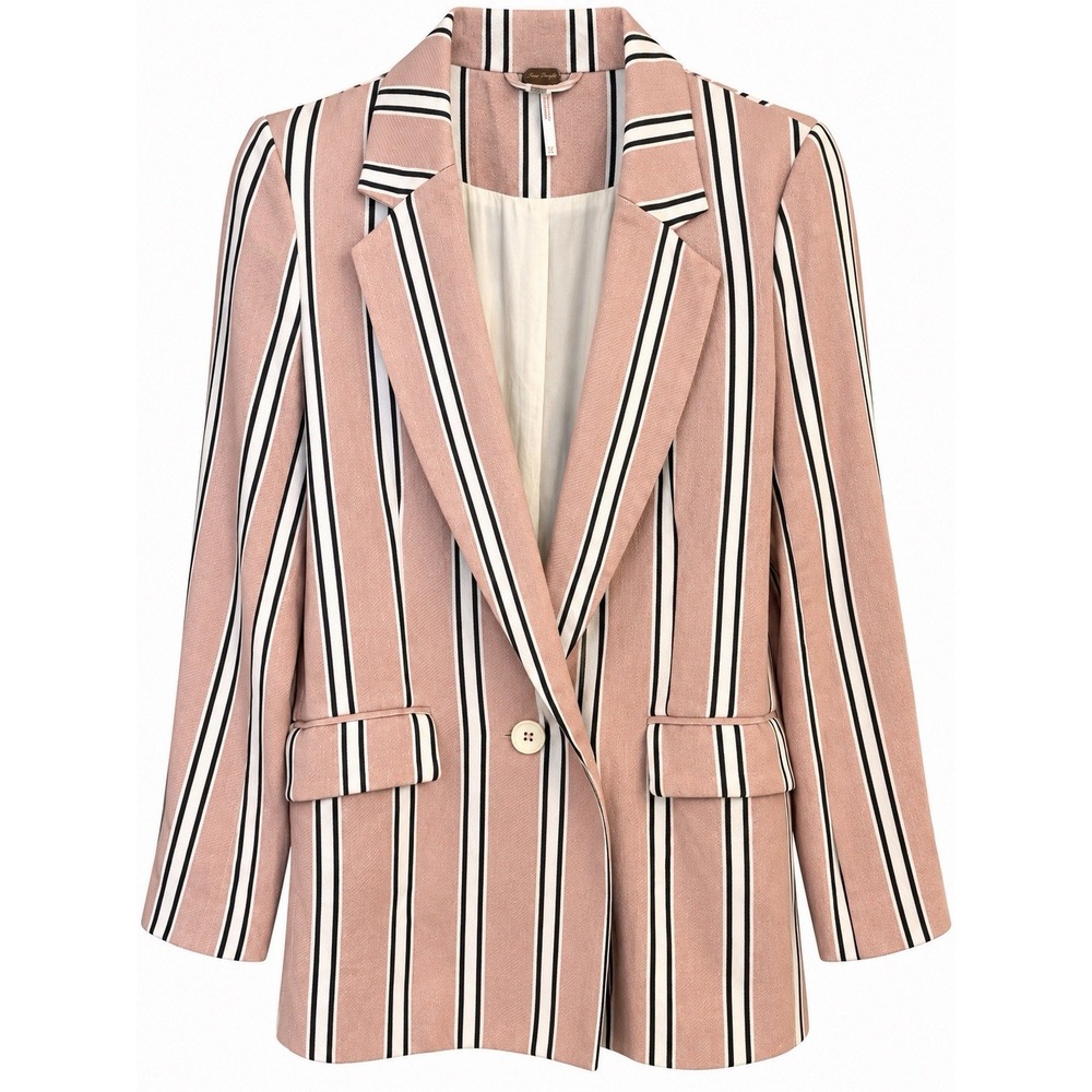 Free People Blush Pink Striped Tailored Blazer Jacket Preppy Coastal XS